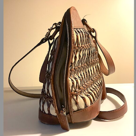 Talbots brown & cream leather and canvas bag - with detachable shoulder strap - Picture 5 of 15